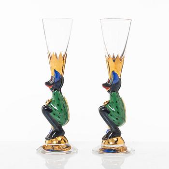 Gunnar Cyrén, snapsglas, 2 st, sk djävulsglas, ur Nobel-servisen, Orrefors.