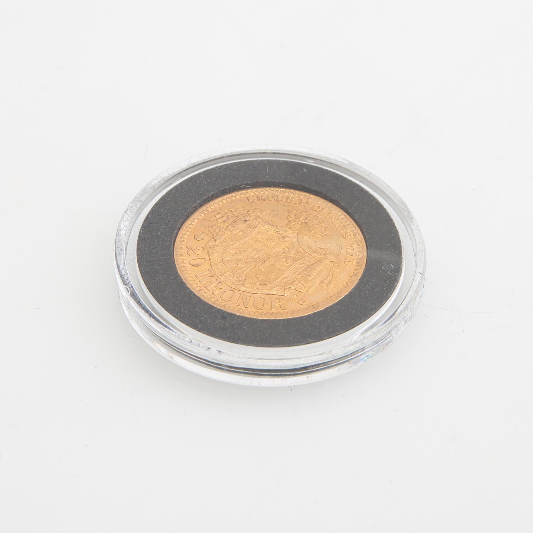 Gold coin Sweden, Oscar II 20 kr, 1884.