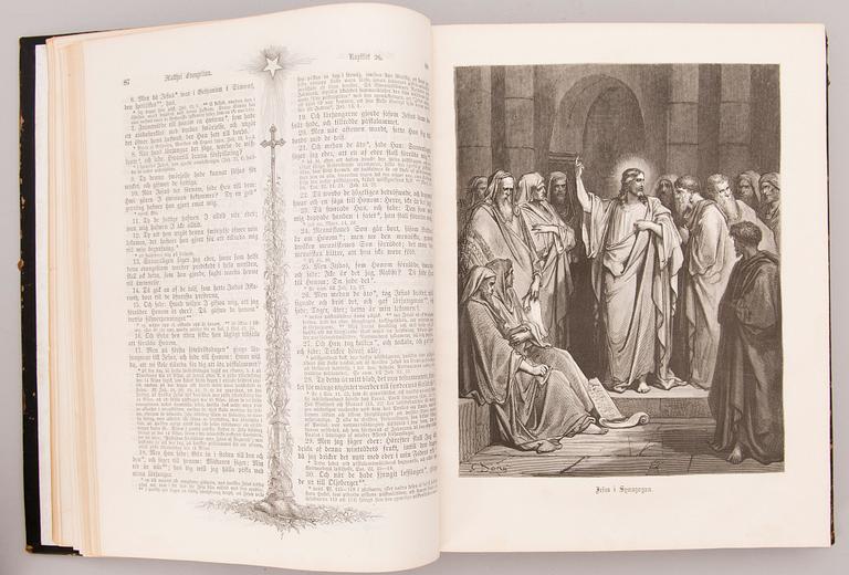 BÖCKER, 2 delar, Bibel med illustrationer av Gustave Doré, Familj-Journalens Boktryckeri, Stockholm 1877.