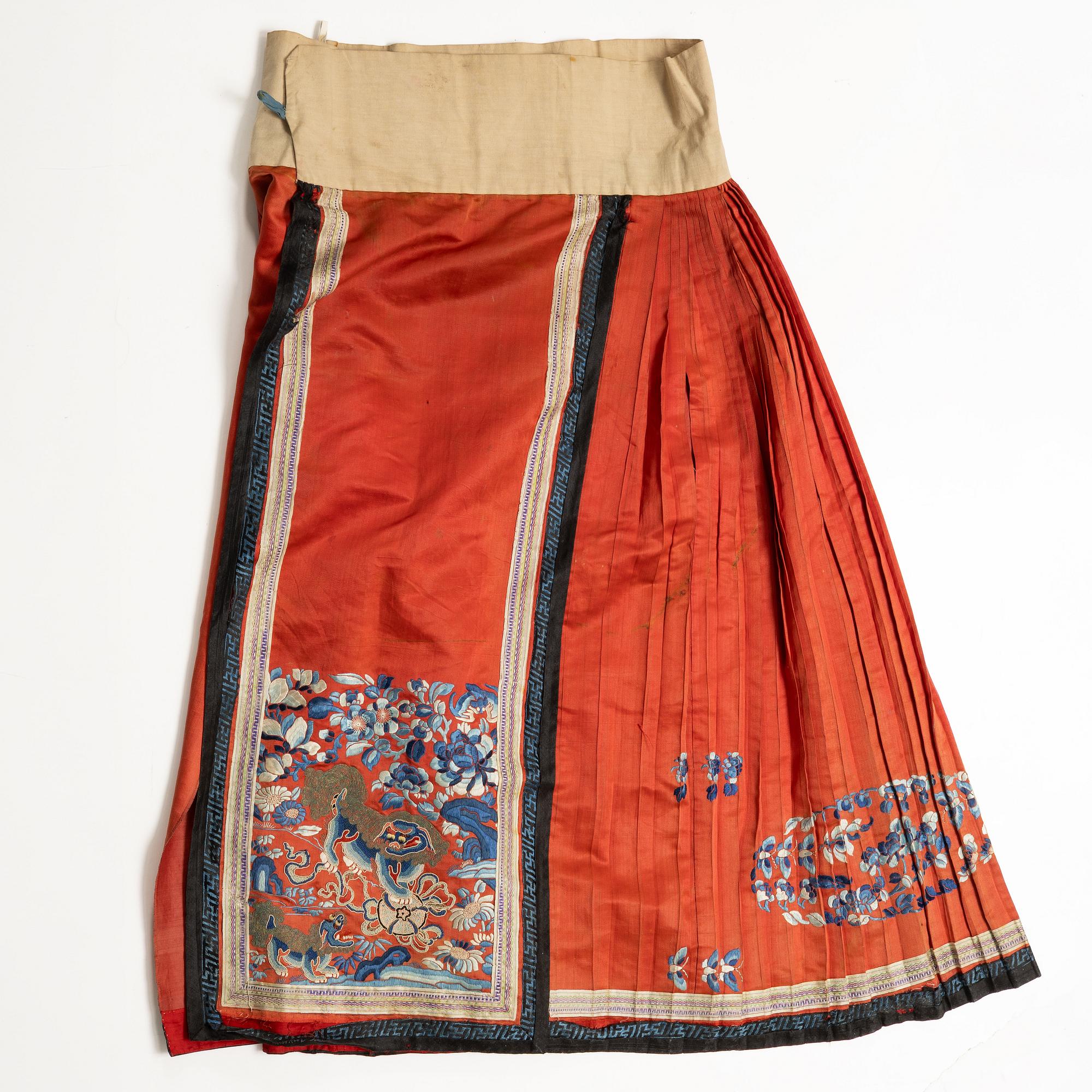 Kjol, broderat siden, Kina, Qingdynastin, 1800-tal.