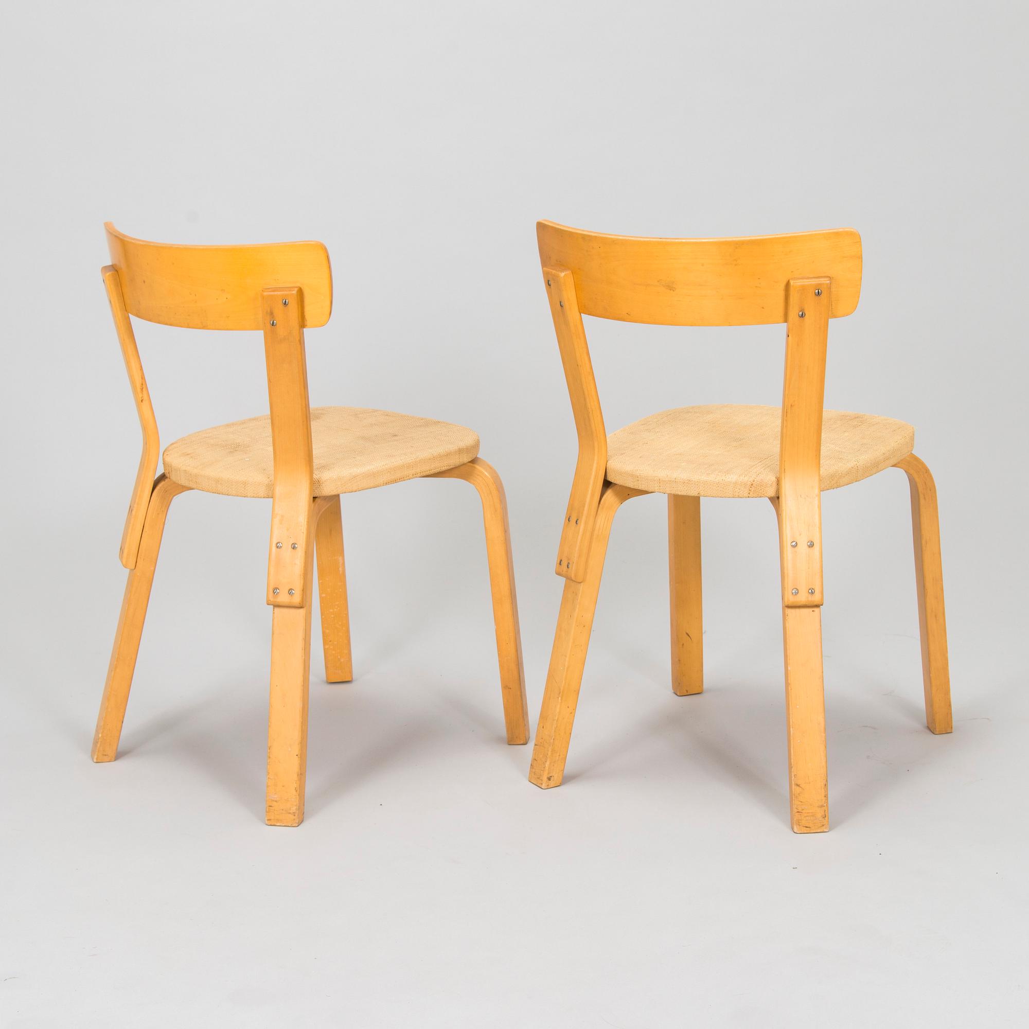 Alvar Aalto, tuoleja 2 kpl, malli 69, Artek 1960-luku.
