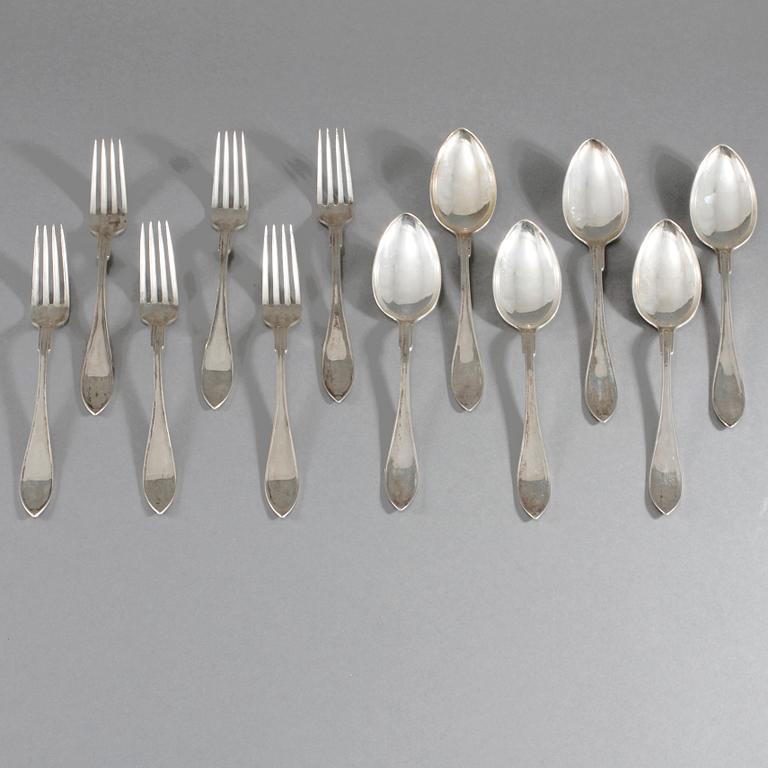 SKEDAR, 6 st, och GAFFLAR, 6 st, silver, Landskrona, 1940-tal, vikt 467 g.