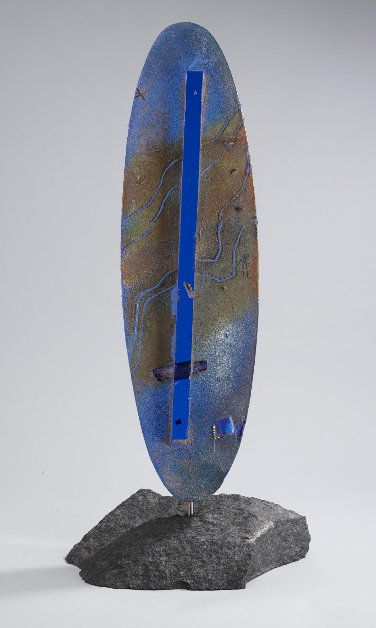 A Bertil Vallien sand-cast sculpture on a diabase base, Kosta Boda, Sweden 1998.