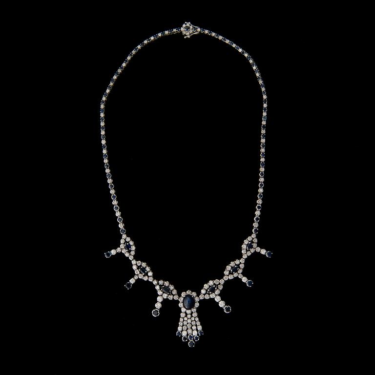 A NECKLACE, sapphires, brilliant and 8/8 cut diamonds, 18K white gold. Italy.