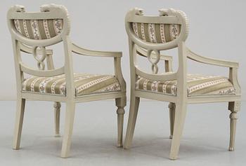 A Swedish early 19th century eleven piece suite comprising 1 sofa, 2 armchairs and 8 chairs, by J. Andersson.