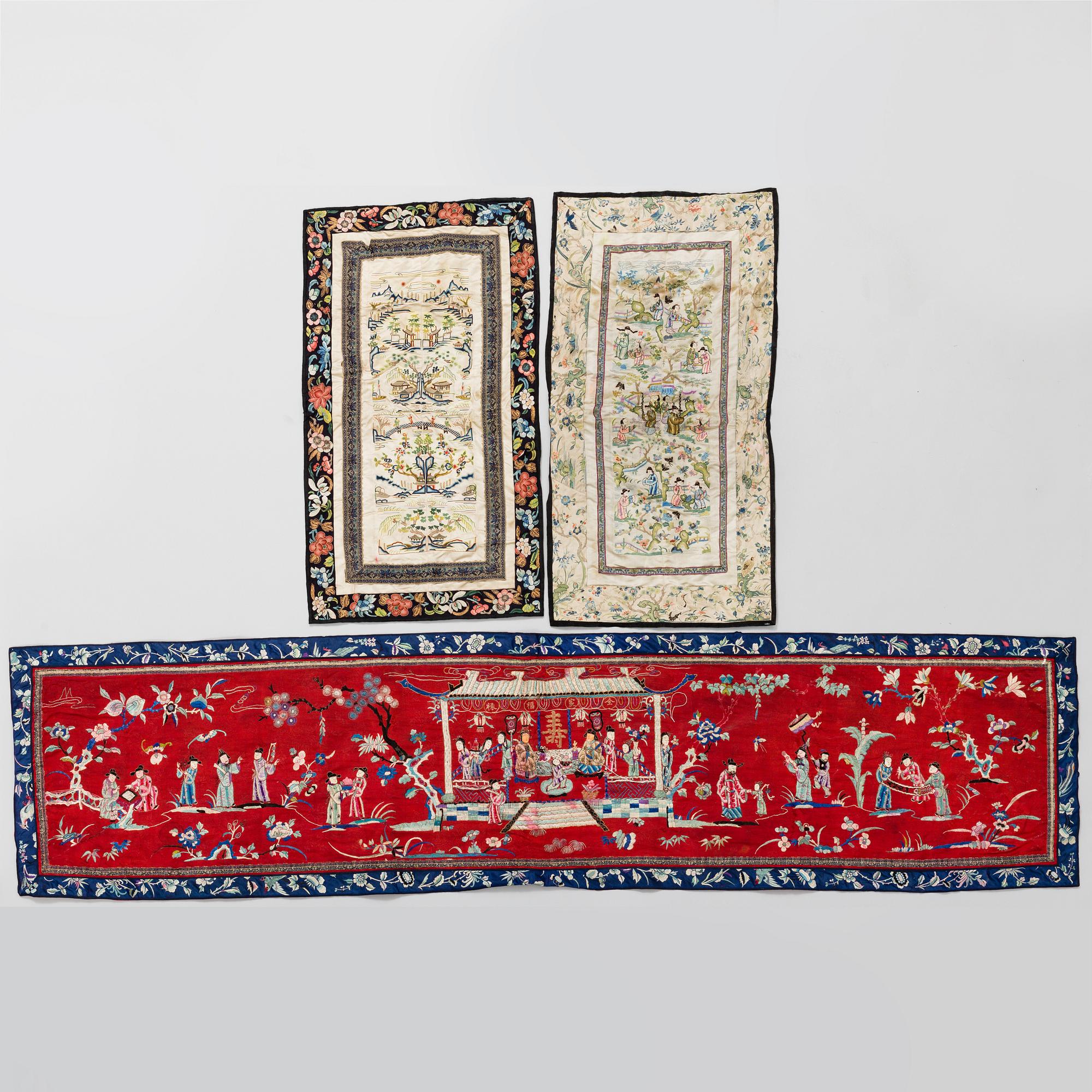 Three Chinese  textiles, early 20th century and mid 19th century.