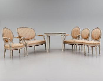 SALONGSGRUPP, 6 delar, gustaviansk stil, 1900-talets början.