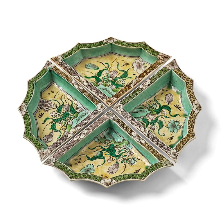 A bisquit four-piece cabaret, Qing dynasty, Kangxi (1662-1722).