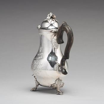 A Swedish 18th century silver rococo coffee-pot, mark of Peter Ohlijn, Karlskrona 1780.