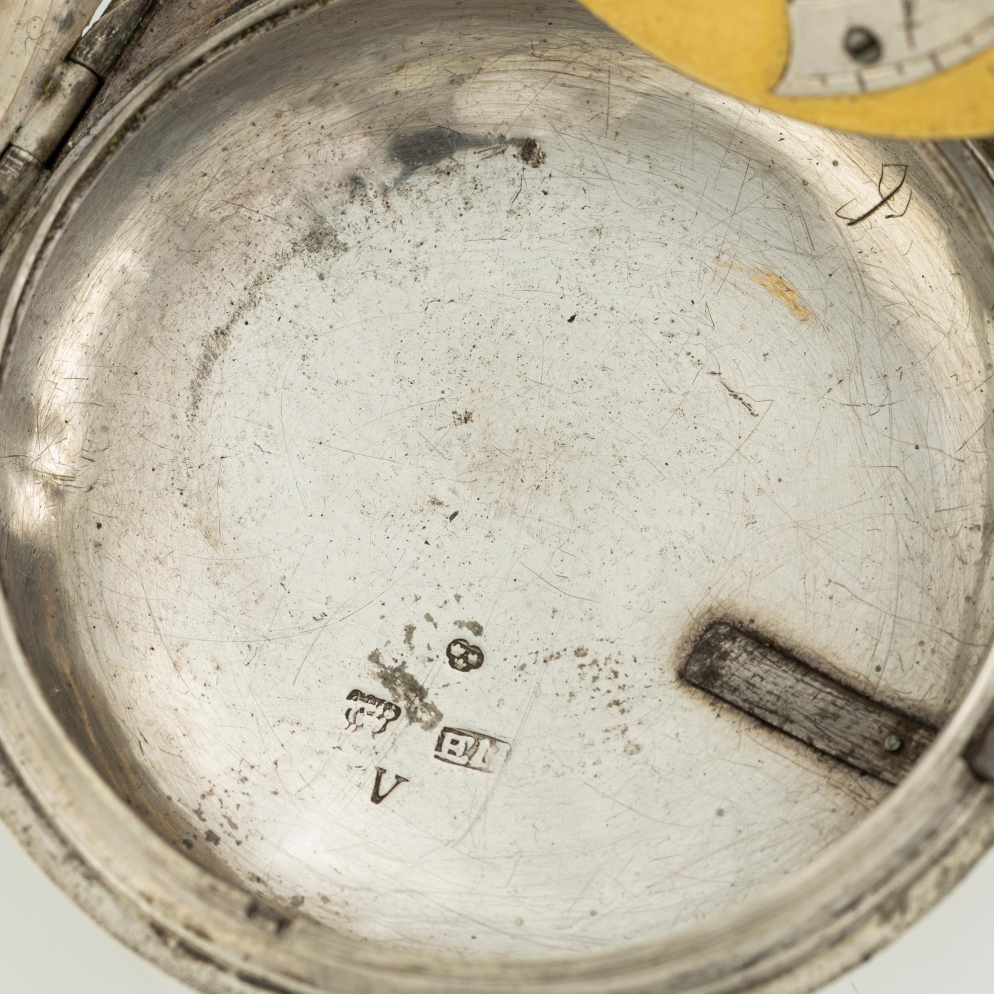 En samling fickur, spindelur, 3 st i silver.