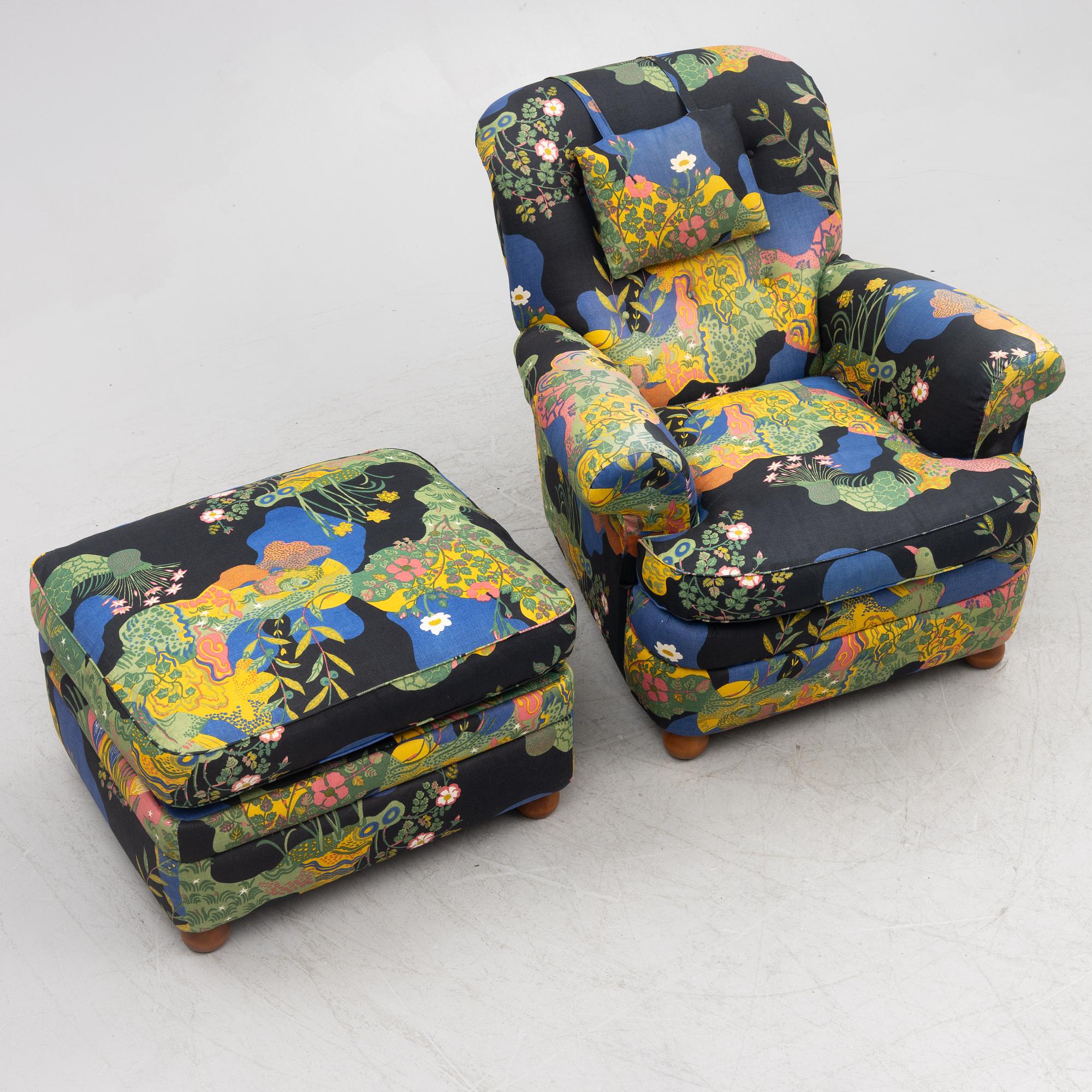 Josef Frank, armchair with footstool, model 336, Svenskt Tenn.