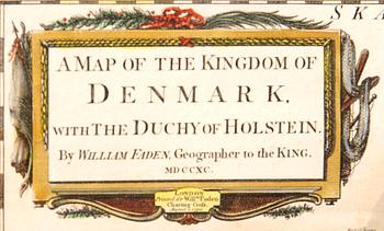 William Faden, karta Danmark, handkolorerat kopparstick, London 2 Aug 1790.
