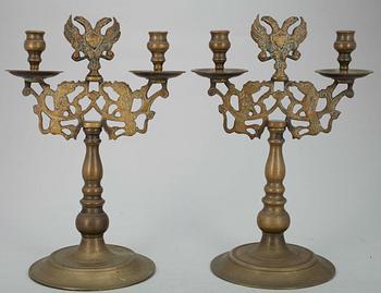 KANDELABRAR ett par, mässing, barockstil, 1800-talets senare hälft.