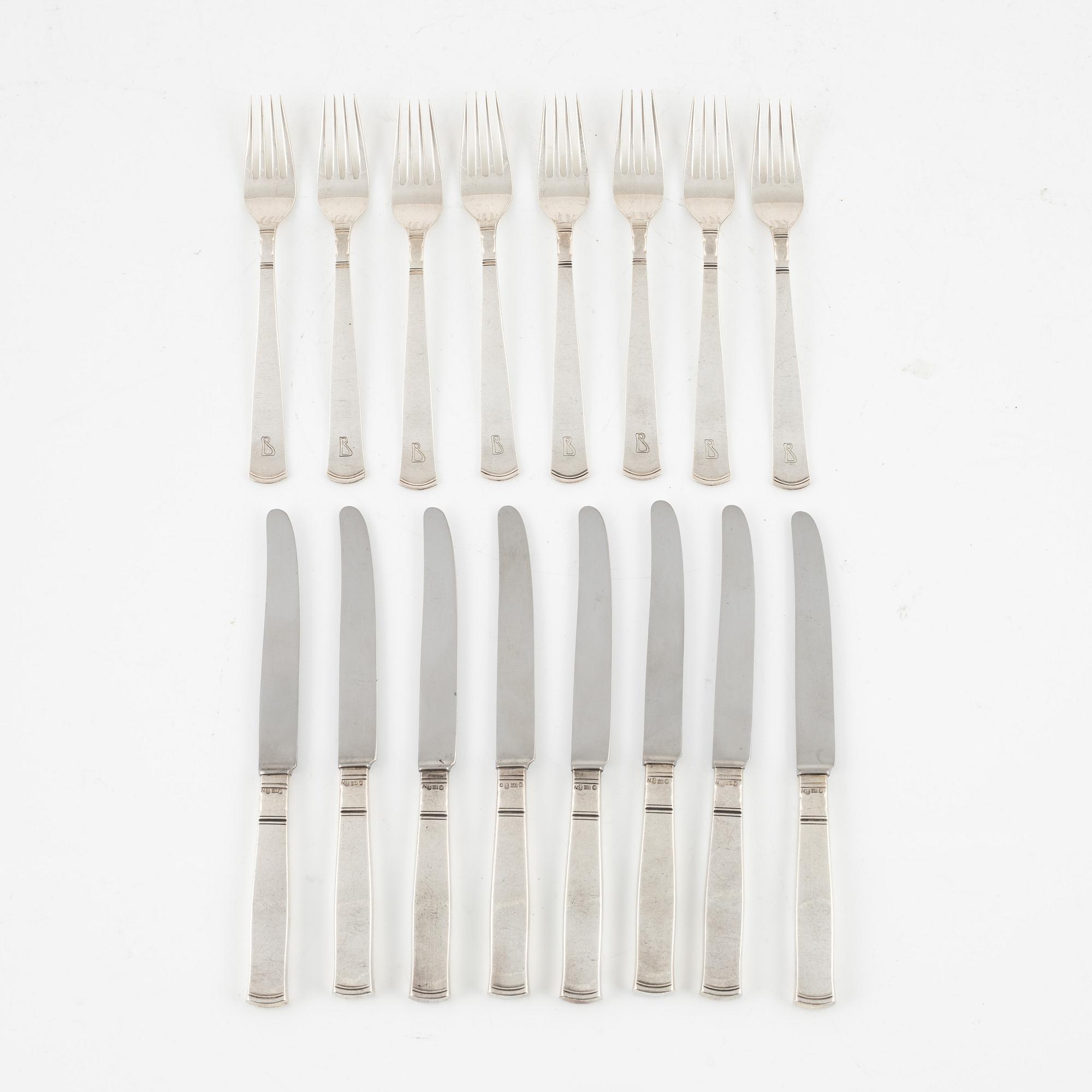 Jacob Ängman, 16 pieces silver cutlery model 'Rosenholm', GAB, Stockholm 1953-54.