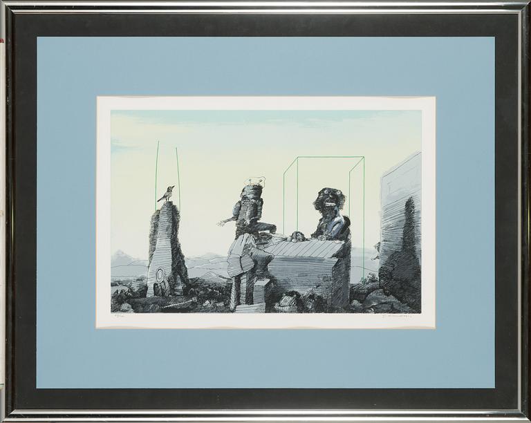 Juhani Linnovaara, litografi och serigrafi, signerad och numrerad 66/100.