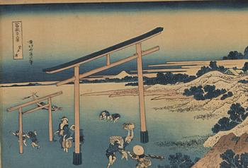 Katsushika Hokusai, efter, och Ando Utagawa Hiroshige, färgträsnitt, 2st, Japan, 18/1900-tal.