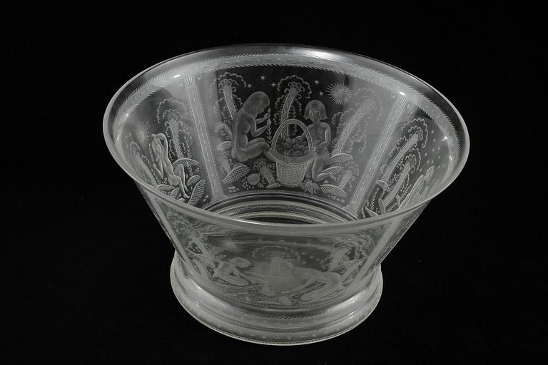EDWARD HALD, skål, glas, Orrefors, signerad och daterad 1926.
