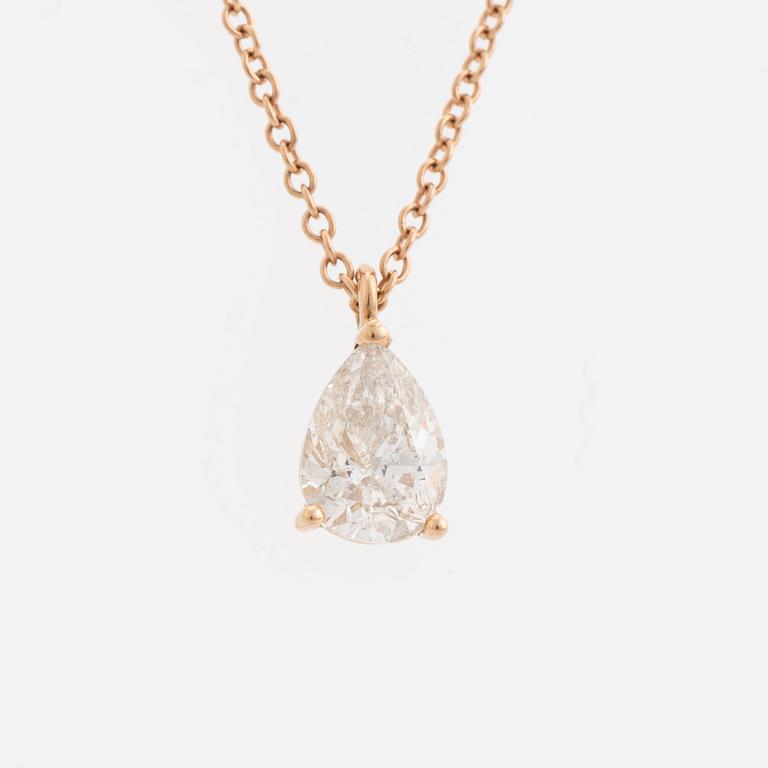 Pear shaped diamond necklace, ca 1,15 ct.