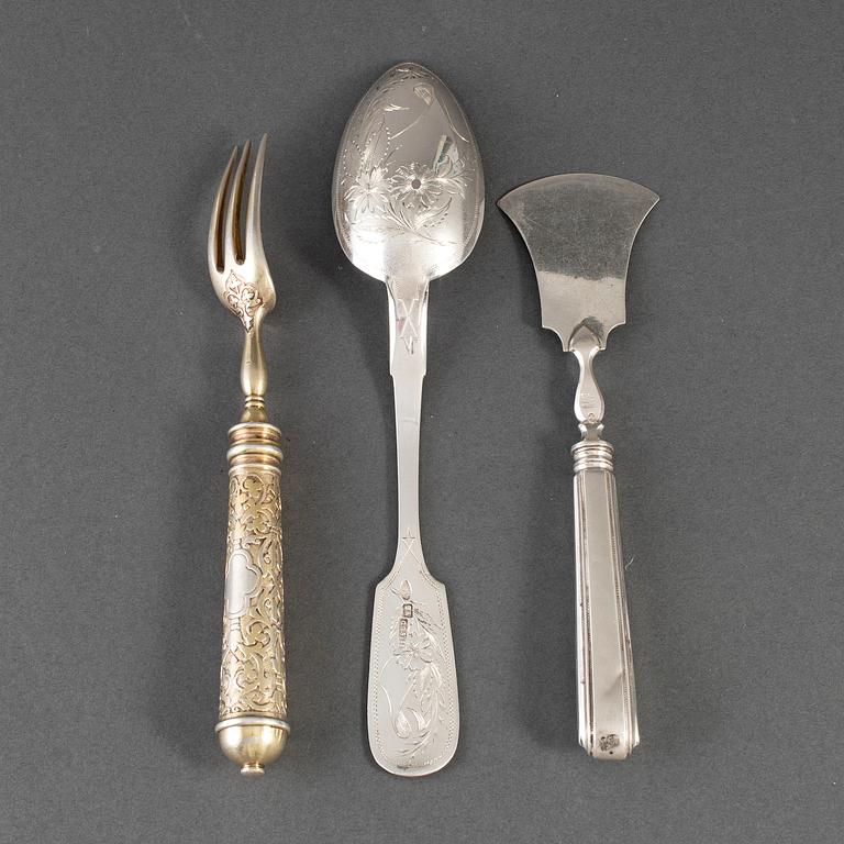 3 russian silver cutlery, late 19th century.