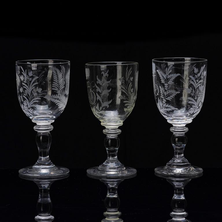 A set of three commemorative Russian glasses, late 19th century.