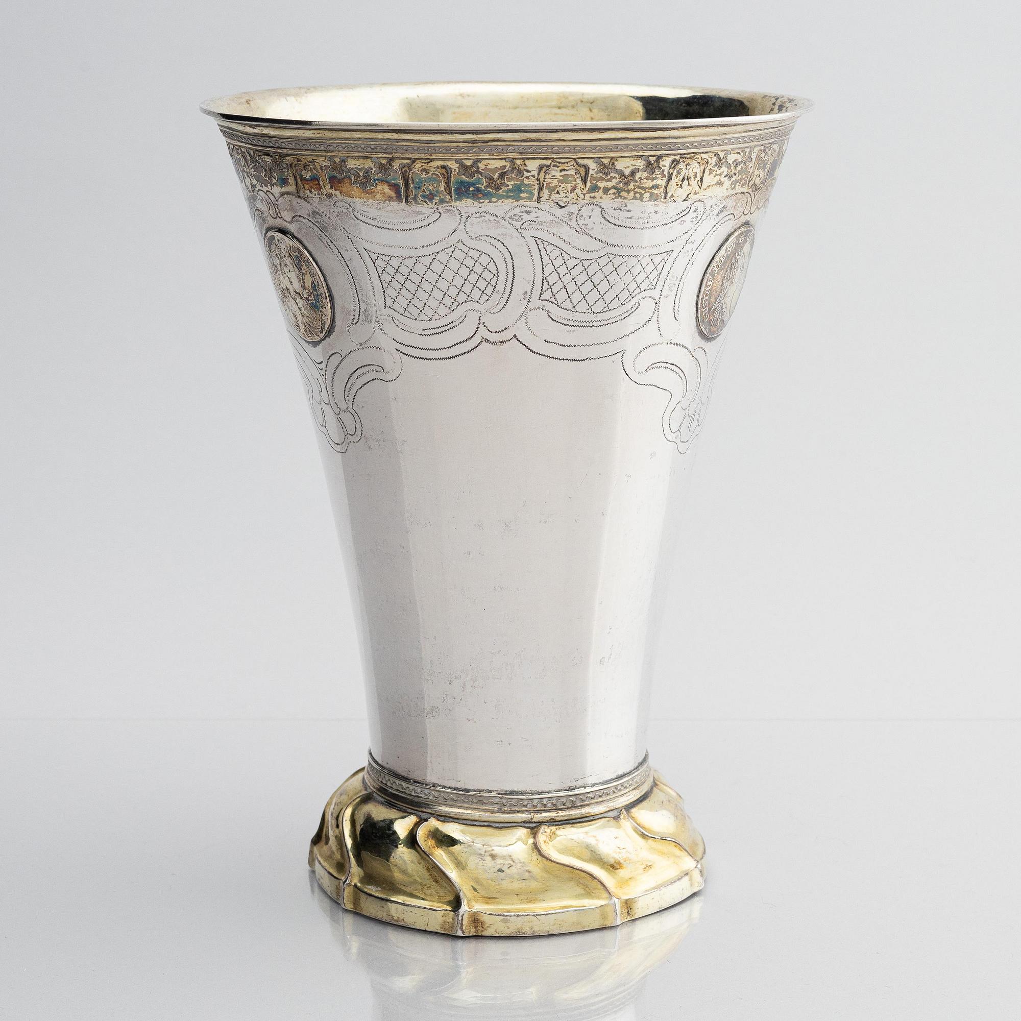 Simson Ryberg, bägare, delvis förgyllt silver, Stockholm 1779. Gustaviansk.