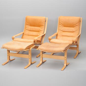 FÅTÖLJER MED FOTPALL, 2 st, Ingmar Relling, Westnofa, Norge.