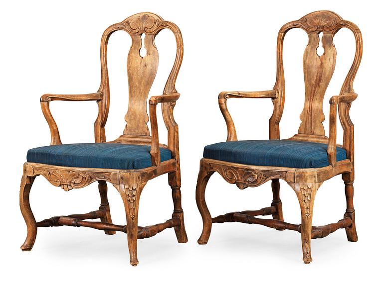 A pair of Swedish Rococo 18th century armchairs.