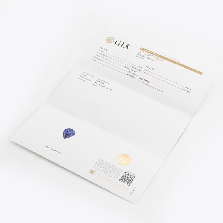 Pear shaped tanzanite and brilliant cut diamond necklace, with GIA report.