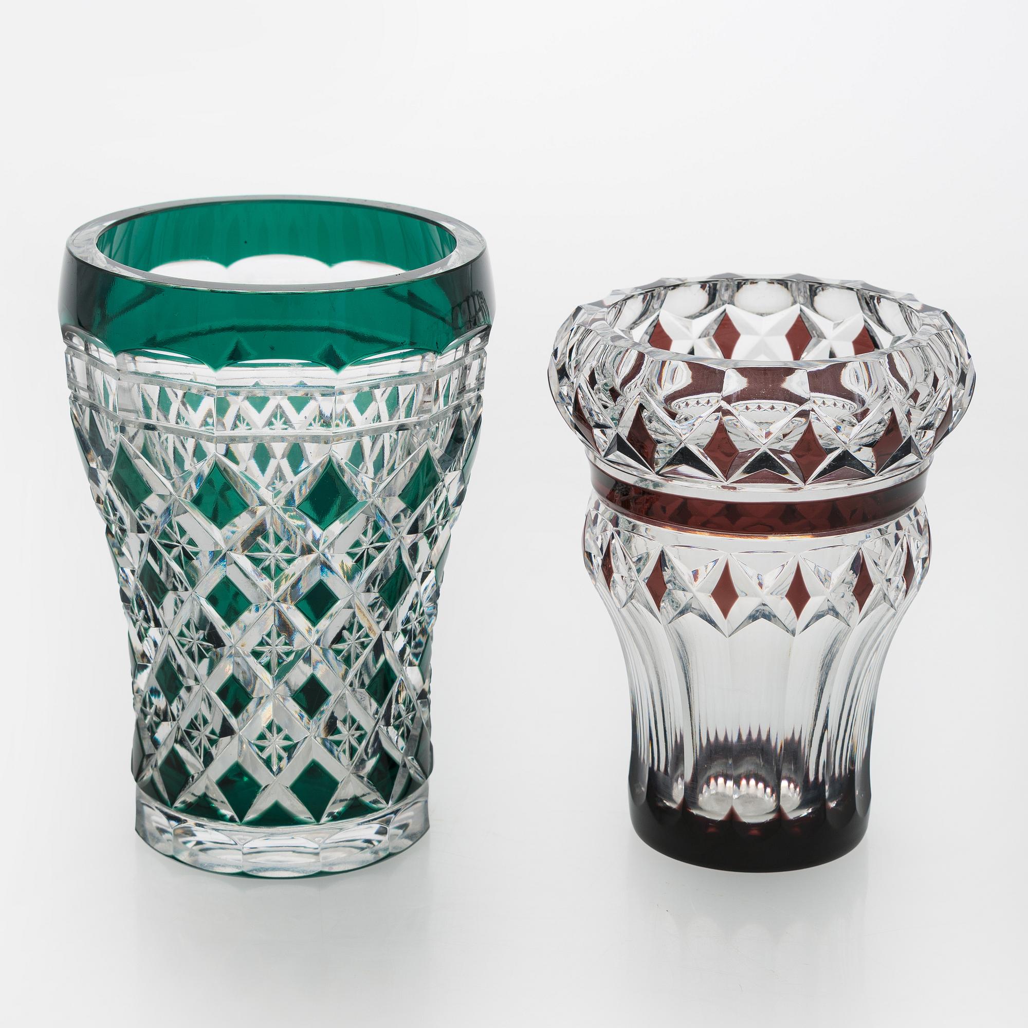 A set of two glass vases, Val Saint Lambert,  signed, Belgium second half of the 20th century.