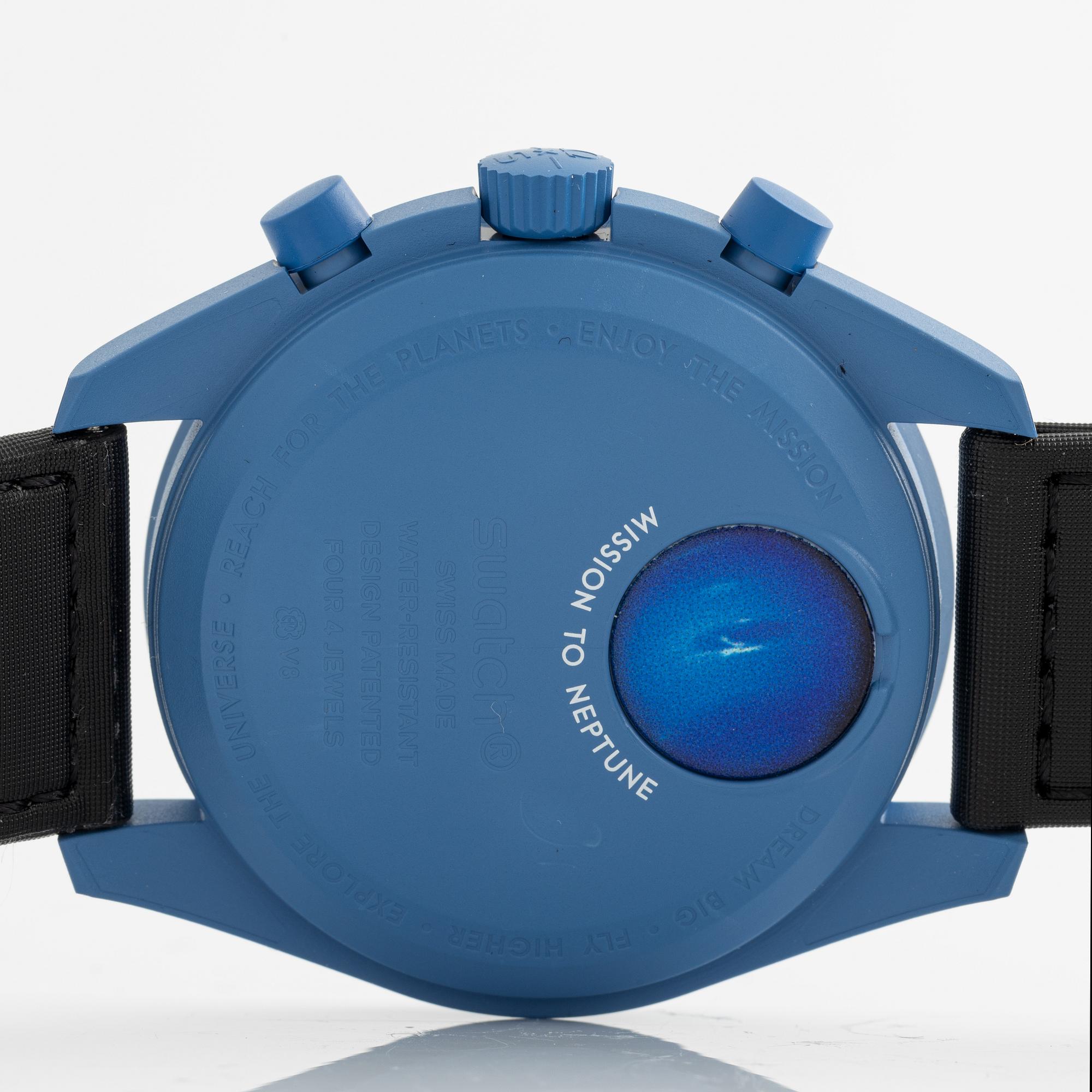 Swatch/Omega, MoonSwatch, Mission to Neptune, kronograf, armbandsur, 42 mm.