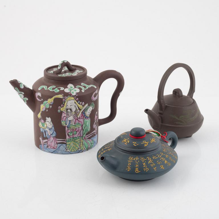 Three Chinese yixing ware teapots, 20th century.