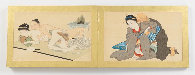 A Japanese Shunga album, ink an colour on silk, Japan, Meiji period (1868-1912).