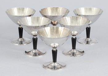 COCKTAILGLAS, 6 st, nysilver, G.A.B design Folke Arström, 1930-tal.