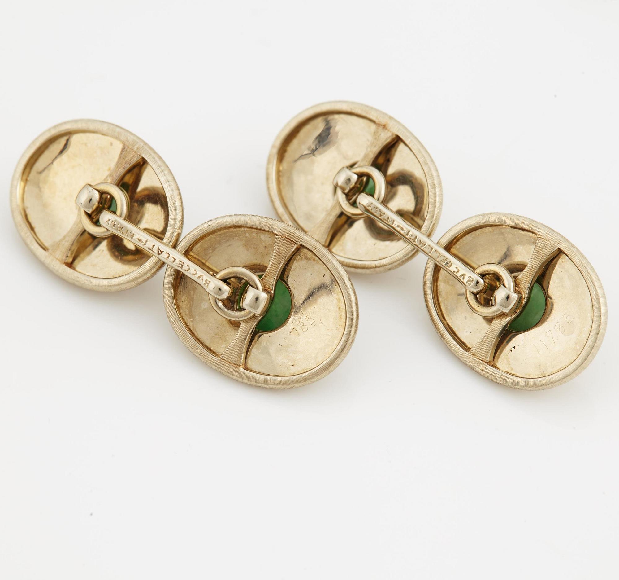 A pair of jade cufflinks and studs from Buccellati.