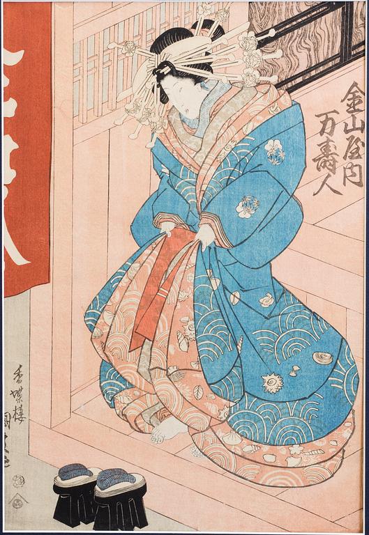 UTAGAWA KUNISADA (Toyokuni III)(1786-1864), two color woodblock print. Japan, 'Actors', 19th C.