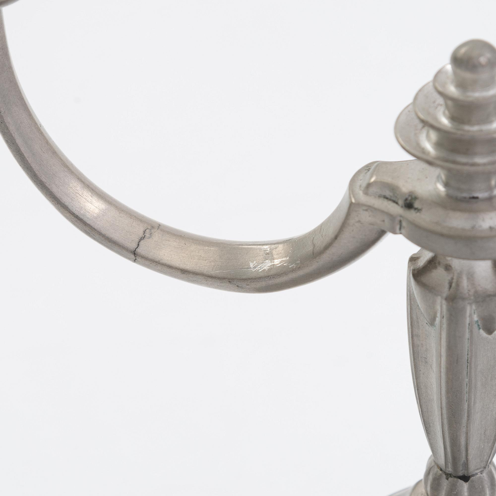 Just Andersen, A pair of danish pewter candelabra.