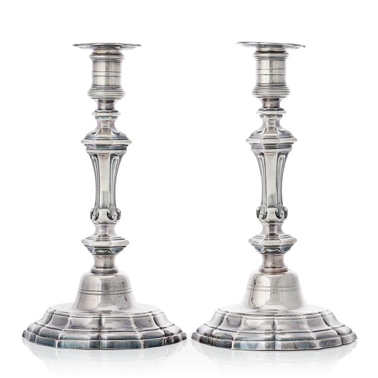 A pair of French Louis XV silver candlesticks, mark of Claude-Antoine Charvet, Paris (1757-1782).