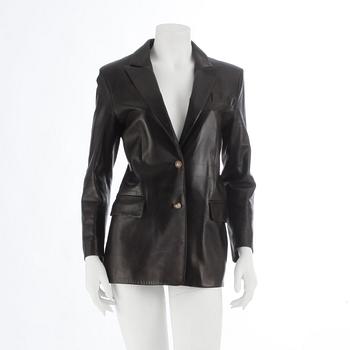 CÉLINE, a dark brown leather jacket.Size 42.