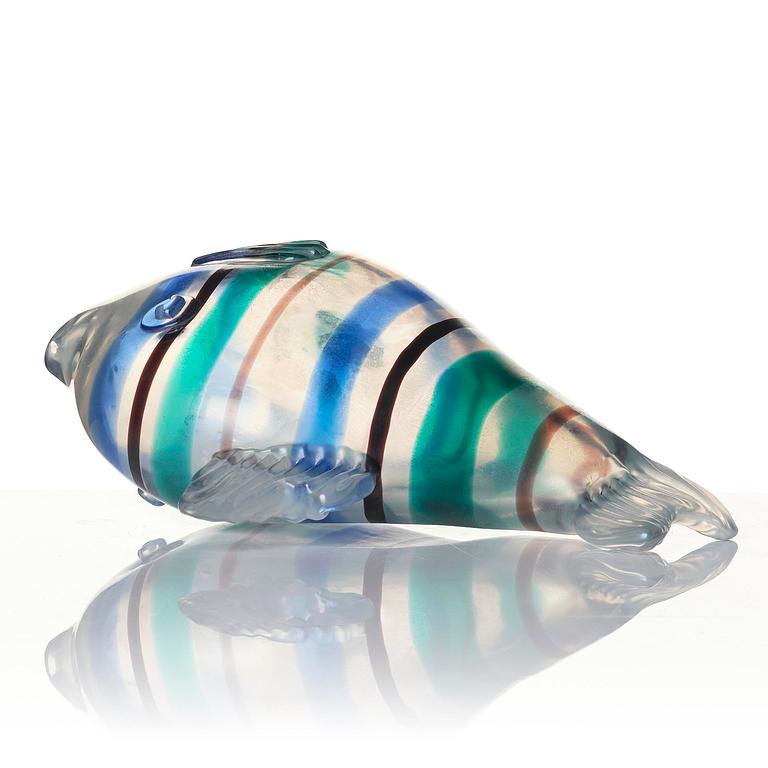Tyra Lundgren, skulptur, "Pesce a Fasce di Colori", modell 2603, glas, Venini, Murano, Italien, sannolikt utförd under tidigt 1950-tal.