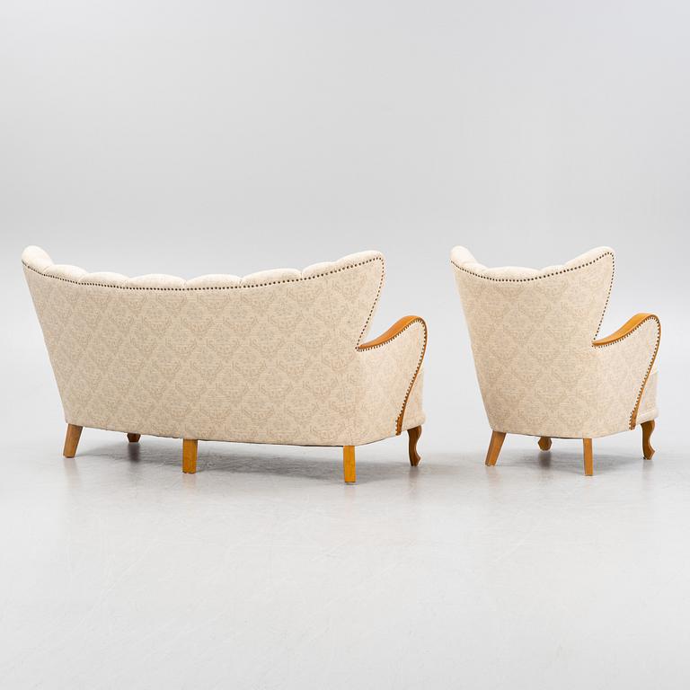 Soffa samt fåtölj, Swedish Modern, 1940-tal.