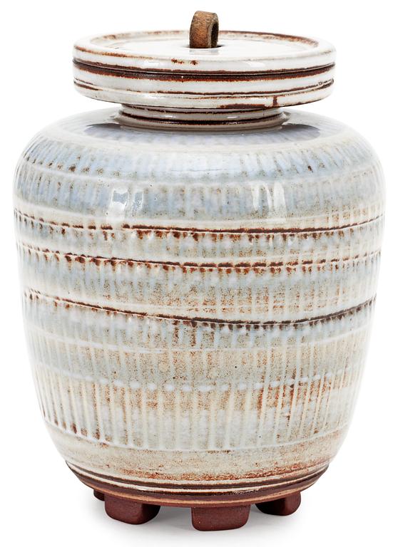 A Wilhelm Kåge 'Farsta' stoneware lidded urn, Gustavsberg studio 1959.