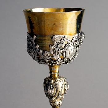 A German 17th century parcel-gilt silver cup, mark of Johann Haltenwanger, Augsburg 1697-1699.