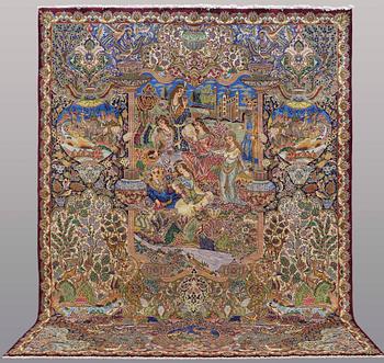 A CARPET, Figural Kashmar, ca 395 x 297 cm.