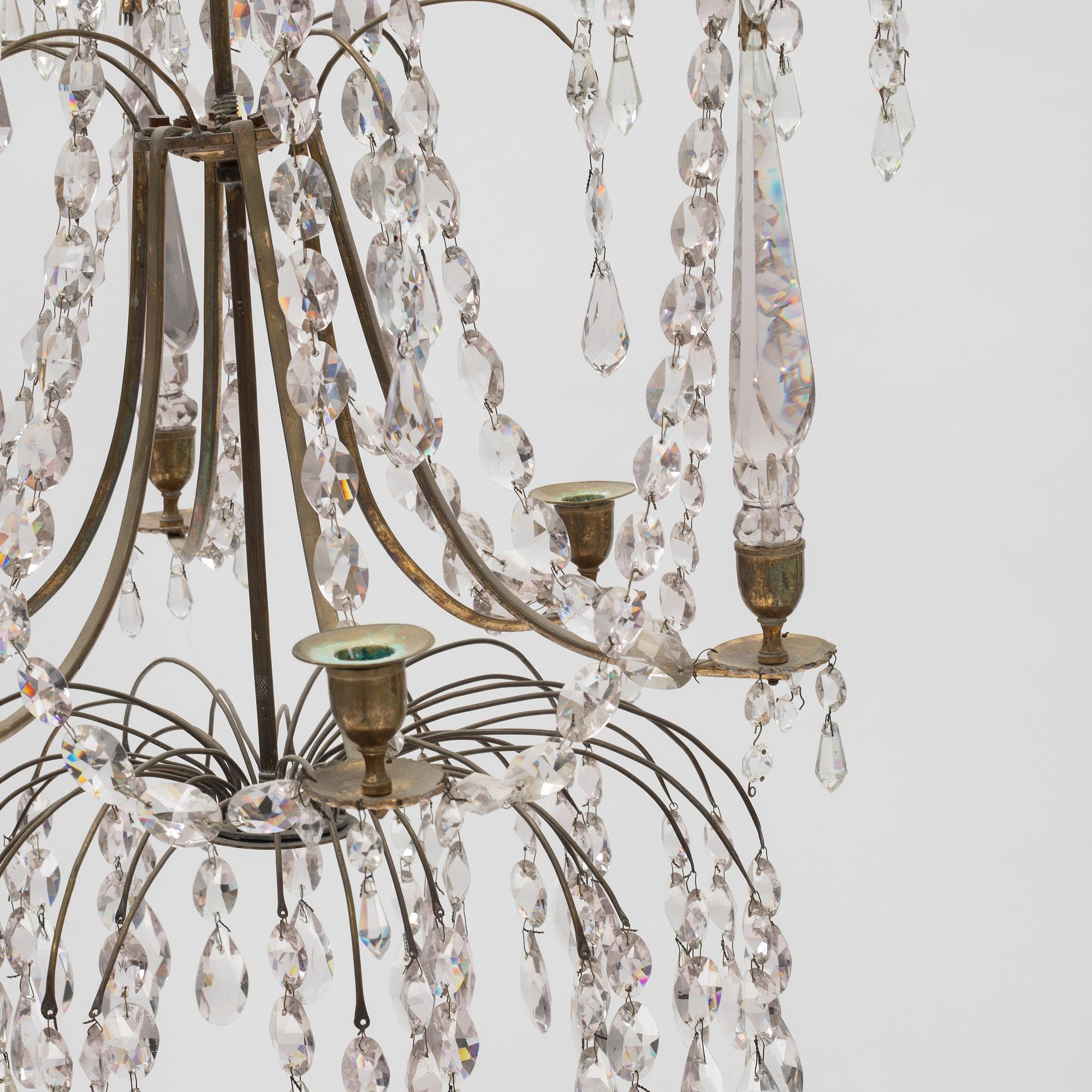 A Gustavian style chandelier, early 20th century incorporating older elements.