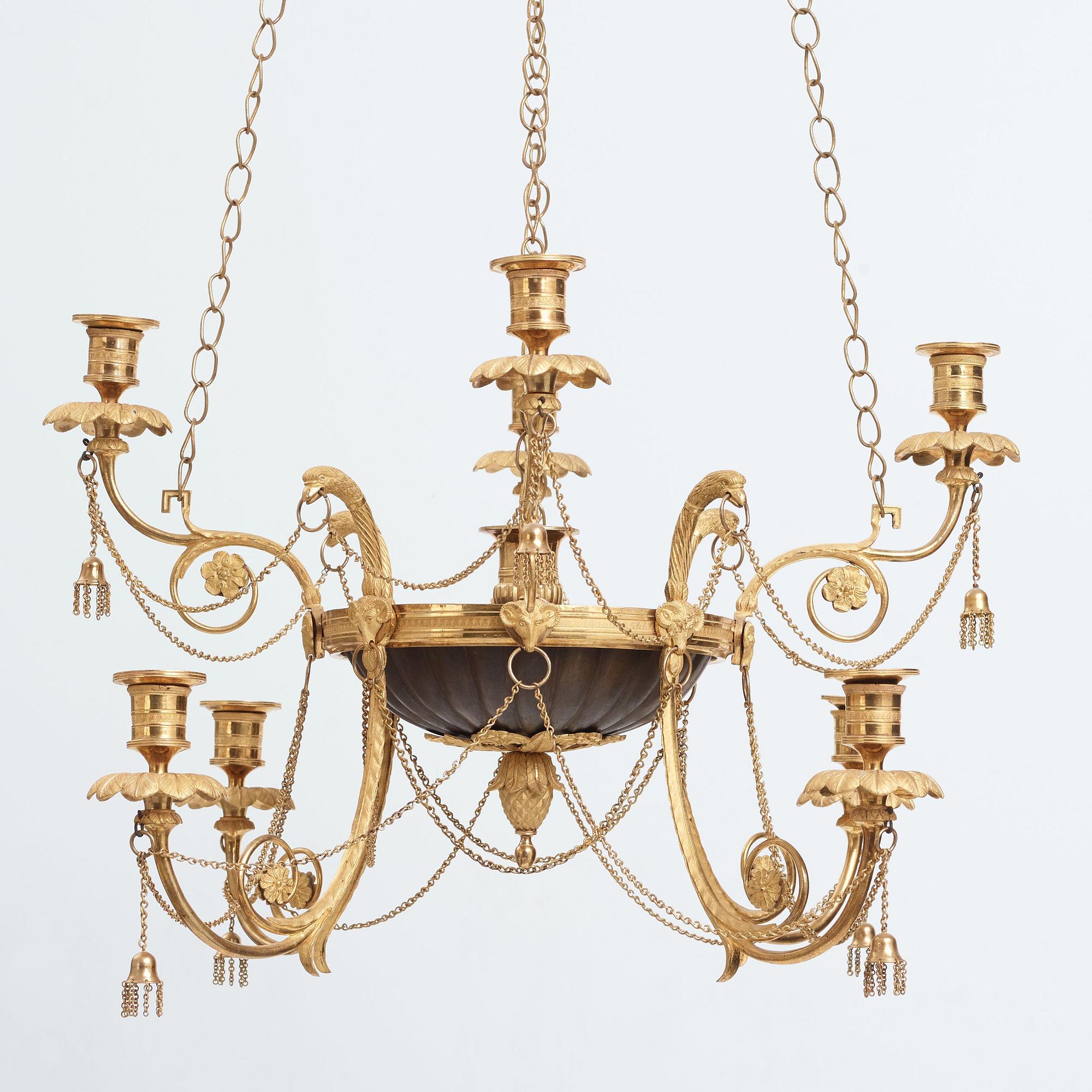 A late Gustavian early 19th century nine-light hanging-lamp.