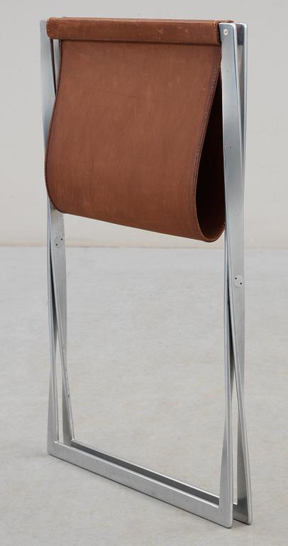 A Poul Kjaerholm 'PK-41' steel and brown leather stool, E Kold Christensen, Denmark,