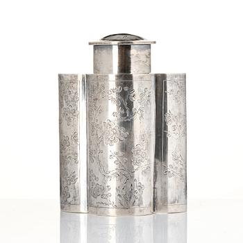 A Chinese silver teacaddy, first part of the 20th century.