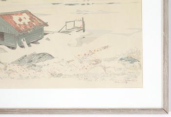 ROLAND SVENSSON, färglitografi. Signerad med dedikation feb 1953.