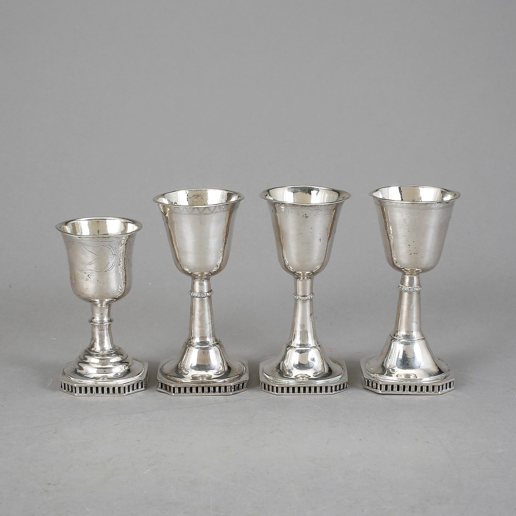 SUPKALKAR, 4 st, silver, Eksjö, 1800-talets första hälft, vikt ca 174 gram.