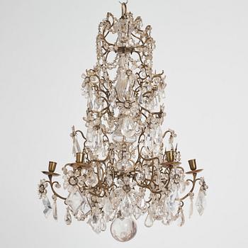 A presumably Italian Baroque and Baroque-style rock crystal and cut-glass six-branch chandelier, 18th century and later.